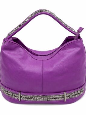 Charming Charlie Purple Slouchy Hobo Bag Rhinestone Strap Faux Leather Y2K NWOT